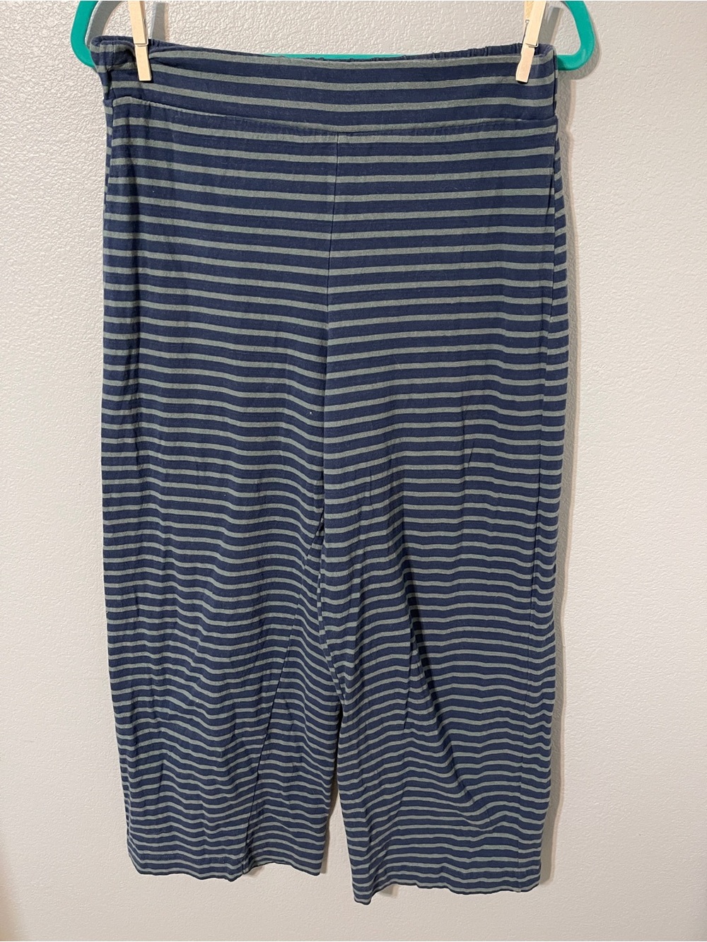 Free People Free-est Blue Gray Striped Wide Leg Pants Pull On Coastal Medium